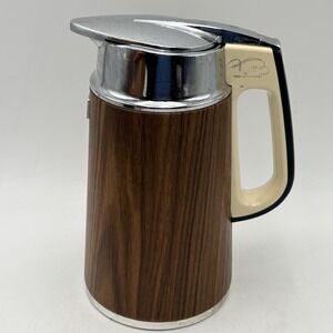 Vintage Tiger Vacuum Bottle Thermos Carafe Coffee Decanter Faux Wood & Chrome